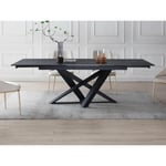 Vente-unique Table à manger extensible 6 à 10 personnes en verre trempé et céramique - Effet marbre noir - MADRIANA