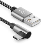 deleyCON 1,5m Câble USB A vers USB C - USB-C Mâle 90° Coudé - Câble de Charge USB-A vers USB-C pour iPhone 15 16 Pro Max Samsung S24 S23 S22 Pixel iPad Pro MacBook Air Tablets Switch PS5