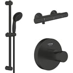 GROHE Start Shower Installation Set (Exposed Shower Thermostat, Shower Hose 1.75 m, 2 Spray Hand Shower 10 cm, Shower Rail Set, Robe Hook), Matt Black