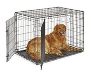 New World B42DD Cage pour chiens de petite taille, ment améliorée, 106,68 cm, double porte, comprenant un plateau étanche, des pieds protégeant le sol