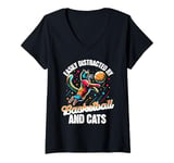 Womens Love Cats and Basketball - Easily Distracted V-Neck T-Shirt