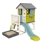 Smoby - Maison Pilotis Square - Cabane de Jardin Enfant - Toboggan + Echelle - Bac à Sable/Carré Potager - 810801