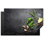 KitchenYeah© Protege Plaque Tapis Pour Induction 85x52 cm Deco Cuisine Protection Vitrocéramique Pour Cuisiniere Lime - Herbes - Épices - Vert - Béton - 85x52 cm