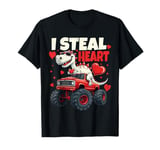 Dinosaur Ridding Truck I Steal Hearts Valentines Day Boys T-Shirt