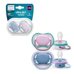 Philips Avent ultra air sucettes légères et aérées pour bébés âgés de 6 à 18 mois, 0% BPA, avec étui de transport stérilisateur, pack de 2, modèle SCF085/34