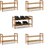 5x Étagères à chaussures Armoire Rangement de souliers 2 niveaux Bois de noyer Déco pour environ 6 paires, nature