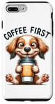 Coque pour iPhone 7 Plus/8 Plus Coffee First Tasse à café Motif chiot mignon