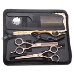 Kit de Ciseaux de Coiffure Professionnel Or Rose Ciseaux Coiffure 5,5 Pouces Inox Peigne Acier Japonais Ciseaux Coiffure Desepaissir Ciseaux Cheveux Coupe Frange Barbe pour Coiffeur Femme Enfant