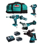 Kit d'outils électriques MAKITA - DHP481 + DHR243 + DGA504 + DTD154 - Sans fil 18V - 2 batteries 5,0 Ah