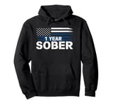 One Year Sober Anniversary Recovery Gift Distressed USA Flag Pullover Hoodie