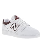 Baskets New Balance tennis en cuir blanc avec monogramme bordeaux à talon plat et à lacets