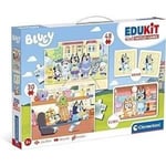 Clementoni - Edukit - Bluey - 4 i 1 inlärningslåda - 2 pussel, 1 memo, 1 set med 6 kuber - Tillverkad i Italien - från 4 år och uppåt