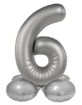 Folat Aluminium Argent avec base Chiffre 6-Moonlight Silver-Satin Gloss-72 cm-Ballon de décoration de fête d'enfants, anniversaires, pas besoin d'hélium, 10536