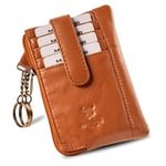 MATADOR Porte Clef avec 4 Porte Carte Crédit et Porte Monnaie en Cuir Véritable | Mini Pochette Rangement Clé avec Blocage RFID et Boîte Cadeau | Sac Cuir Porte Clés Multifonction | Marron Clair