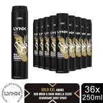 Lynx XXL Gold Body Spray Deodorant 48H High Definition Fragrance 250ml, 36 Pack