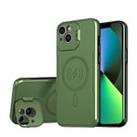 Coque magnétique pour iPhone 13/14 Compatible avec MagSafe,Support Bague de caméra intégré Étui téléphone Portable,Antichoc blindé Militaire Robust Duty Stand Étui pour iPhone 13 -Vert