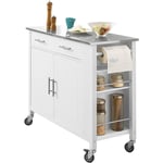 FKW108-W Desserte Roulante Chariot de Cuisine Meuble de Rangement à roulettes Buffet Multifonctionnel avec Etagère Latérale, Portes et Tiroirs