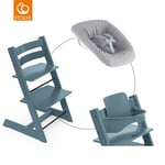 STOKKE® Mega Tripp Trapp® Set Matstol Bok Fjord Blue inkl. Newborn Set™ Grey och Babyset V2 Fjord Blue