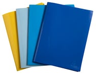 Exacompta - Réf. 88130E - Paquet de 4 protège-documents Bee Blue - 40 pochettes cristal lisse - 80 vues - pour A4 - dim 24 x 32 cm - couverture en PP recyclé semi-rigide - 4 couleurs assorties