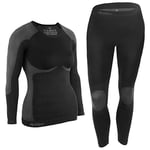 ALPIDEX sous vêtement Thermique Femme Tenue Fonctionnel Ensemble Ski Chaud Flexible Respirant Hiver Automne, Taille:l/XL, Couleur:Noir-Gris