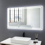 Miroir lumineux 100x60cm Miroir de salle de bain Anti-buée, Miroir Mural avec Illumination 2 couleurs led réglables, Interrupteur Mécanique - Blanc