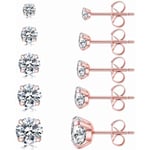 5 par örhängen, hypoallergena Cubic Zirconia 316L örhängen i rostfritt stål CZ-örhängen 3-8 mm, roséguld - Perfet