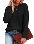 Zeagoo Femme Hiver Élégant Pull Doux et Confortable Côtelé Tricot Encolure Ras du Cou Sweater Manches Longues Chaud Top Noir M