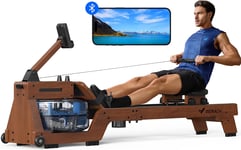 MERACH Water Rowing Machines for Home Gym, Finest Solid Wood Water Rower with 6