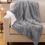 EMME Faux Fur Blanket Fluffy Blanket, Super Soft, Thick and Elegant, Long Hair Shaggy Blanket, Warm Cozy Reversible Fluffy Blanket for Sofa and Bed (Light Grey, 130 x 150 cm)