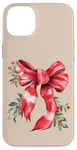 Coque pour iPhone 14 Plus Noeud rouge de Noël esthétique gui Jolly Leaves sur beige