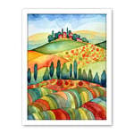 Artery8 Landscape Of Tuscany House On The Hill Folk Art Artwork Framed Wall Art Print 18X24 Inch