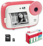 Pack Realikids Instant Cam + 1 Carte Micro SD 32GB + 3 Rouleaux Papier Thermique ATP3WH-Appareil Photo Instantané Enfant,Ecran LCD 2,4',Miroir Selfie et Filtre Photo-Rose