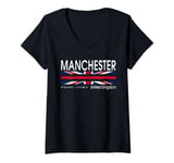 Womens United Kingdom Flag Manchester Coordinates V-Neck T-Shirt