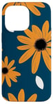 Coque pour iPhone 14 Pro Max Marguerites orange vif sur fond bleu marine foncé