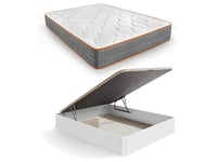 HOGAR24 ES Lot de Matelas à mémoire de Forme Sport Care 20 + canapé en Bois Rabattable Grande capacité | Couleur Blanche | Dimensions : 150 x 190 cm