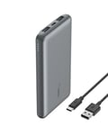 Belkin 10000mAh portable power bank, 10K USB-C portable charger with 1 USB-C port and 2 USB-A ports, battery pack for up to 15W charging for iPhone, Samsung Galaxy, AirPods, iPad - Space Grey