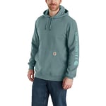 Carhartt Men's Loose Fit Midweight Logo Sleeve Graphic Sweatshirt Hooded Sweatshirt, Sea Pine Heather, L