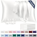 Vielit Satin Pillowcase for Hair and Skin,Soft as Silk Pillowcases for Hair and Skin,Easier Care than Silk Pillow Cases 4 Pack White Ivory Pillowcases 50x75cm Gifts for Women Envelope & 2 Scrunchies