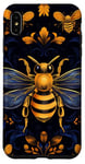 Coque pour iPhone XS Max Coque de téléphone motif ethnique moderne bleu - abeilles sur noir