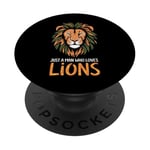 Visage de lion drôle Meme Lions Citations Just A Man Who Loves Lions PopSockets PopGrip Adhésif