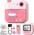 Appareil Photo Enfant Instantanée,2,4"" 1080P Enfant Caméra Vidéo Avec 32Gb Carte & Papier D'Impression,Stylos Colorés,Cadeau Pour Filles Garçons De 3-12 Ans (Rose)