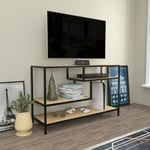 Dmora - Meuble TV Vega, Buffet de Salon, Armoire Basse pour TV, Base Murale de Rangement, 120x39h75 cm, Chêne et Noir