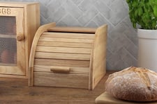 Mini Rubberwood Roll Top Wooden Bread Bin Kitchen Top Food Loaf Storage Box