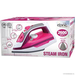 NEW 2600WATT ELECTRIC COMPACT STEAM SPRAY IRON STAINLESS STEEL SOFT HANDLE PINK