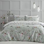 Catherine Lansfield Songbird Reversible Double Duvet Cover Set with Pillowcases Sage Green