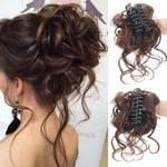 Hårbit med klämma, bulle hårbit, lockigt hår scrunchie med hår, chignon voluminös hårbit, slarvig bulle extensions Dark brown