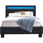 Provence Literie - angel - Solide et Confortable Lit 120x190 avec Sommier + Tête de Lit avec Eclairage led Couleur noir + Pieds en 10 cm pour matelas