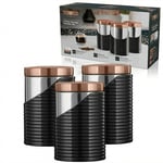 Tower Kitchen Canisters Coffee Sugar Tea In Black and Rose Gold Set 3 T826001RB