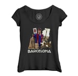 T-Shirt Femme Col Echancré Barcelona Collage Ville Carte Postale Fc Barcelone