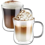 2x350ml Dubbelväggiga Kaffe Glas Muggar Cappuccino Latte Macchiato Glas Koppar med Handtag Resistenta Glas Koppar för Kaffe Te